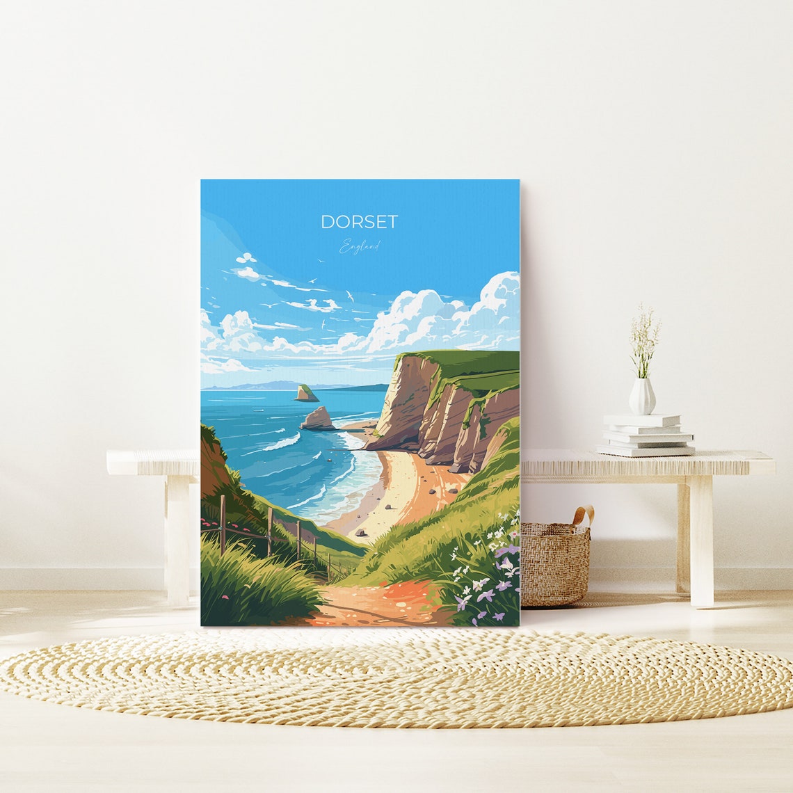 Dorset England Scenic Sea Cliffs And Golden Beach Travel Poster - Image 3