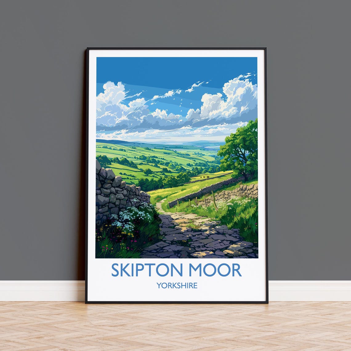 Skipton Moor Yorkshire Dry Stone Wall Path Retro Travel Poster