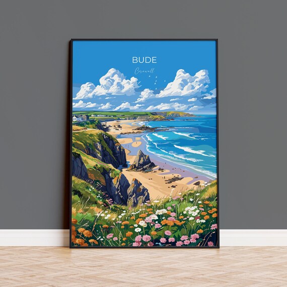 Bude Travel Poster, Cornwall England Travel Art