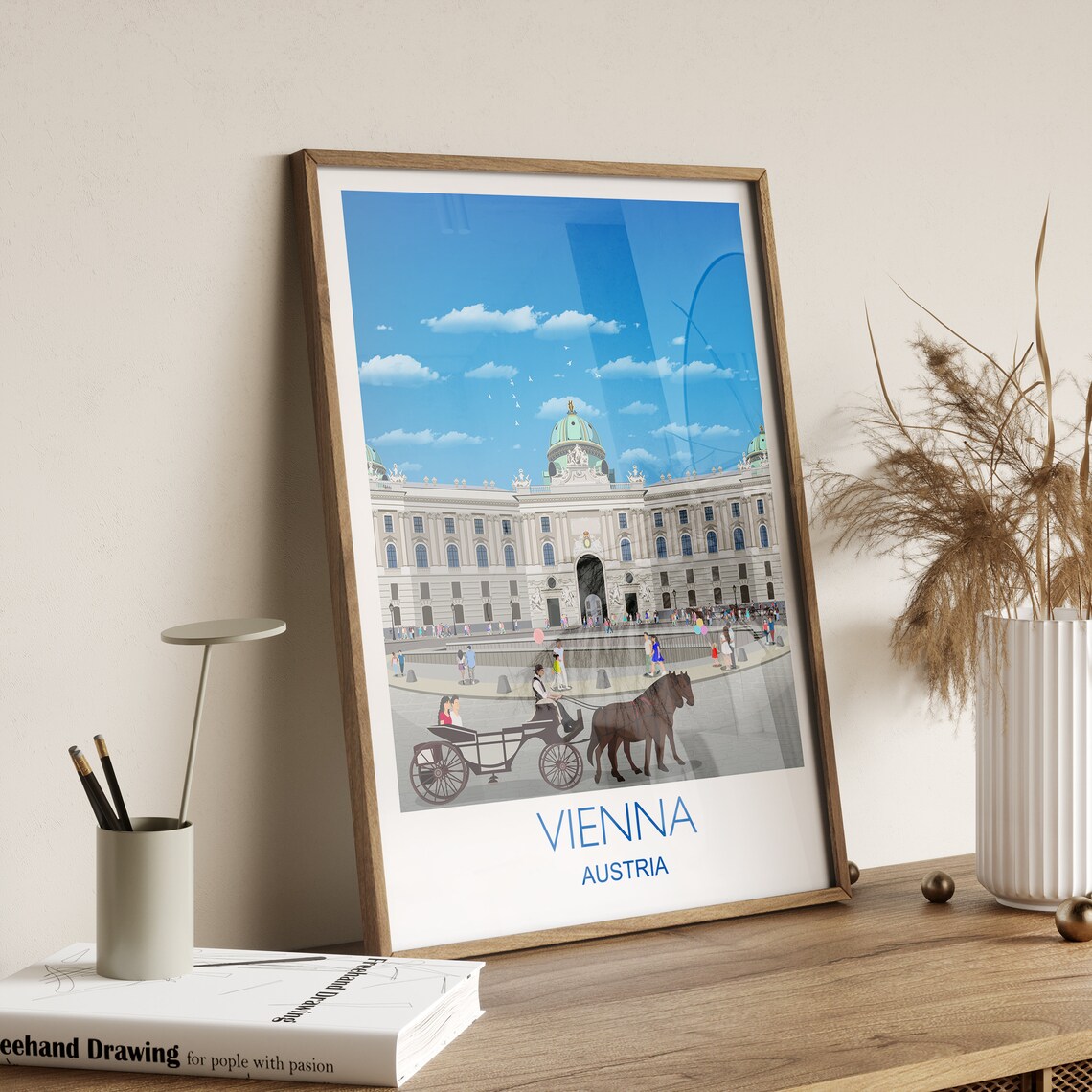 Vienna Austria Grand Palace Horse Carriage Historic Travel Poster - Image 3