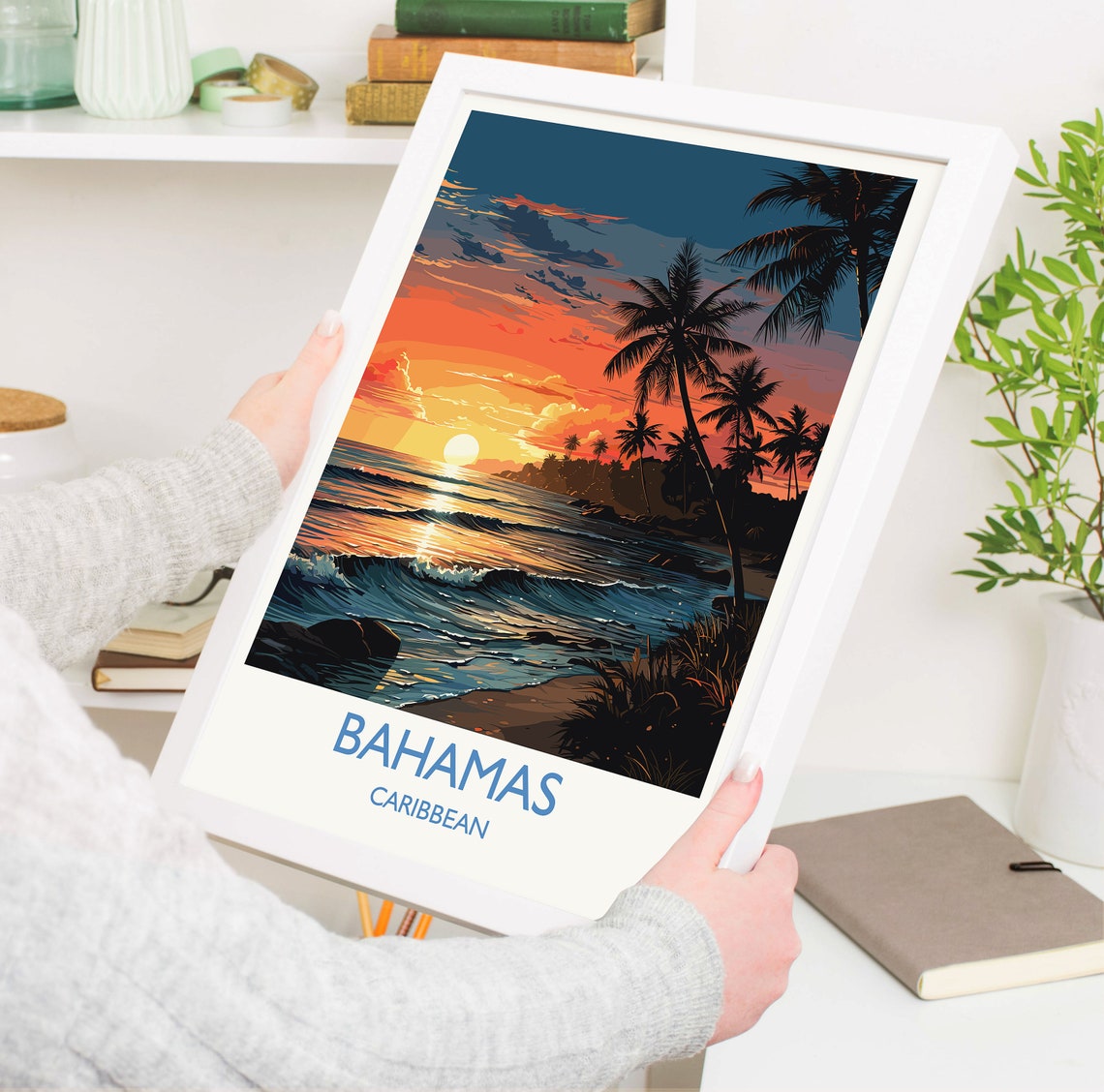 Bahamas Travel Poster Wall Art Travel Print Of Bahamas Caribbean Bahamas Sunset Art Lovers Gift Caribbean Gift Wall Art Print - Image 3