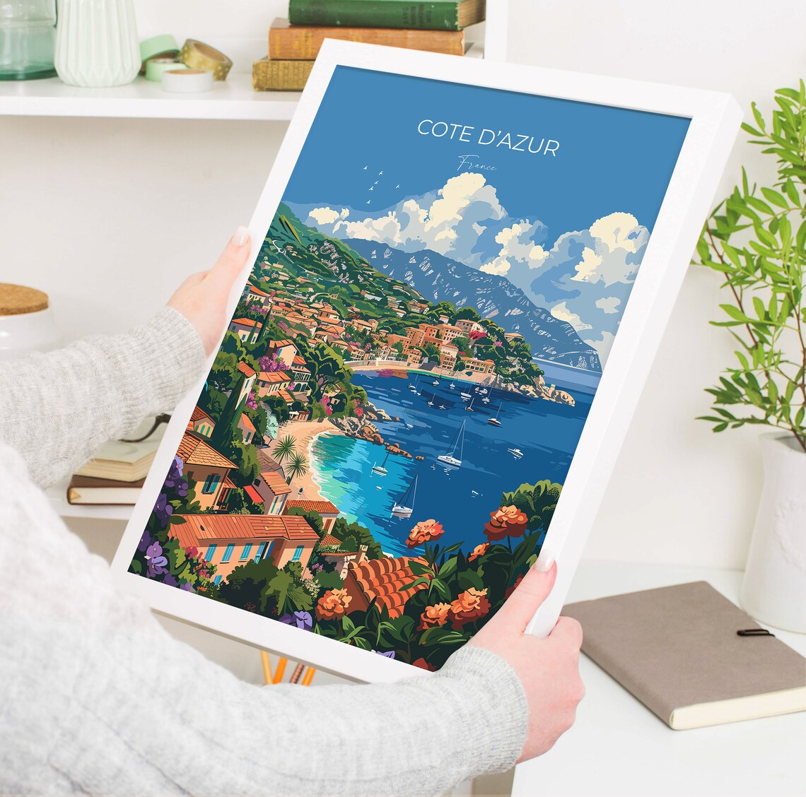 Cote d'Azur France Harbor Town Flowers Sailboats French Riviera Poster - Image 3