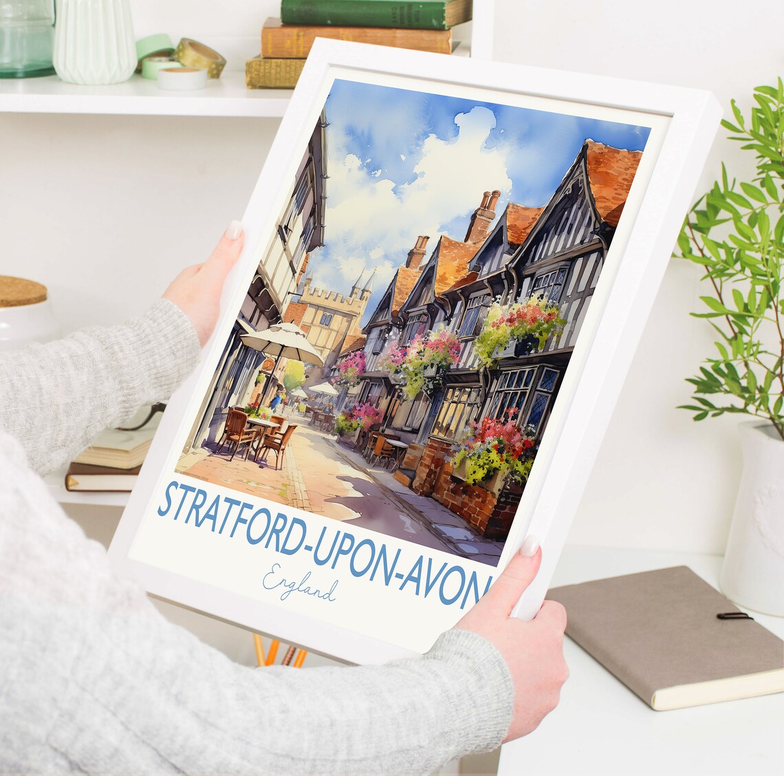 Stratford Upon Avon Watercolor Tudor Street England Travel Poster - Image 5