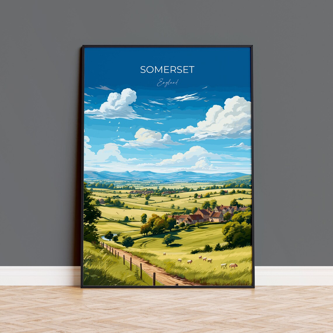 Somerset Travel Poster, England Landscape Art Print