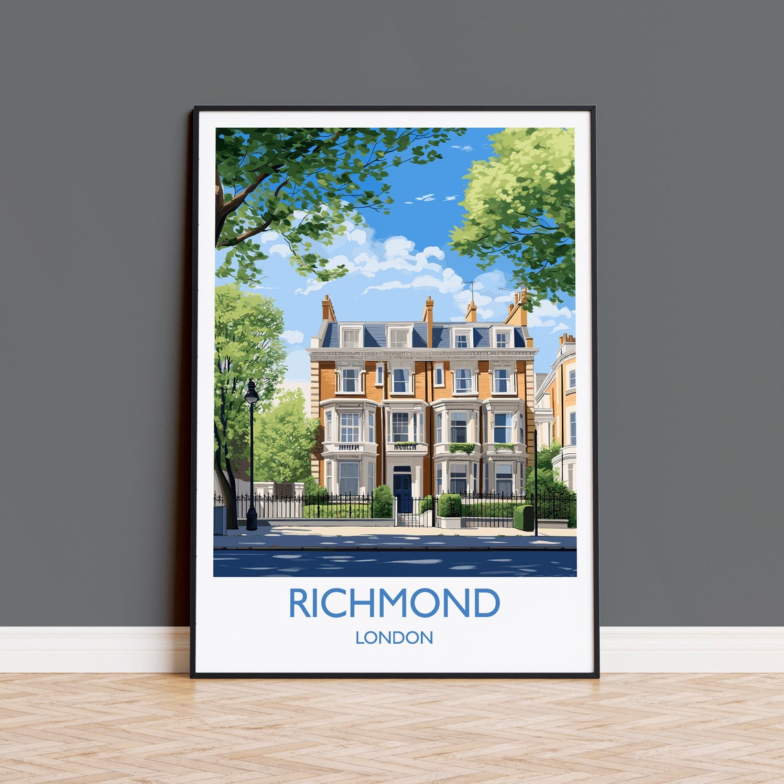 Richmond London Stately Terrace Houses Travel Poster Wall Decor