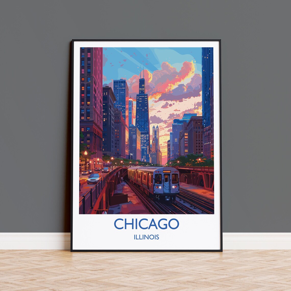 Chicago Travel Poster, Illinois City Art Print