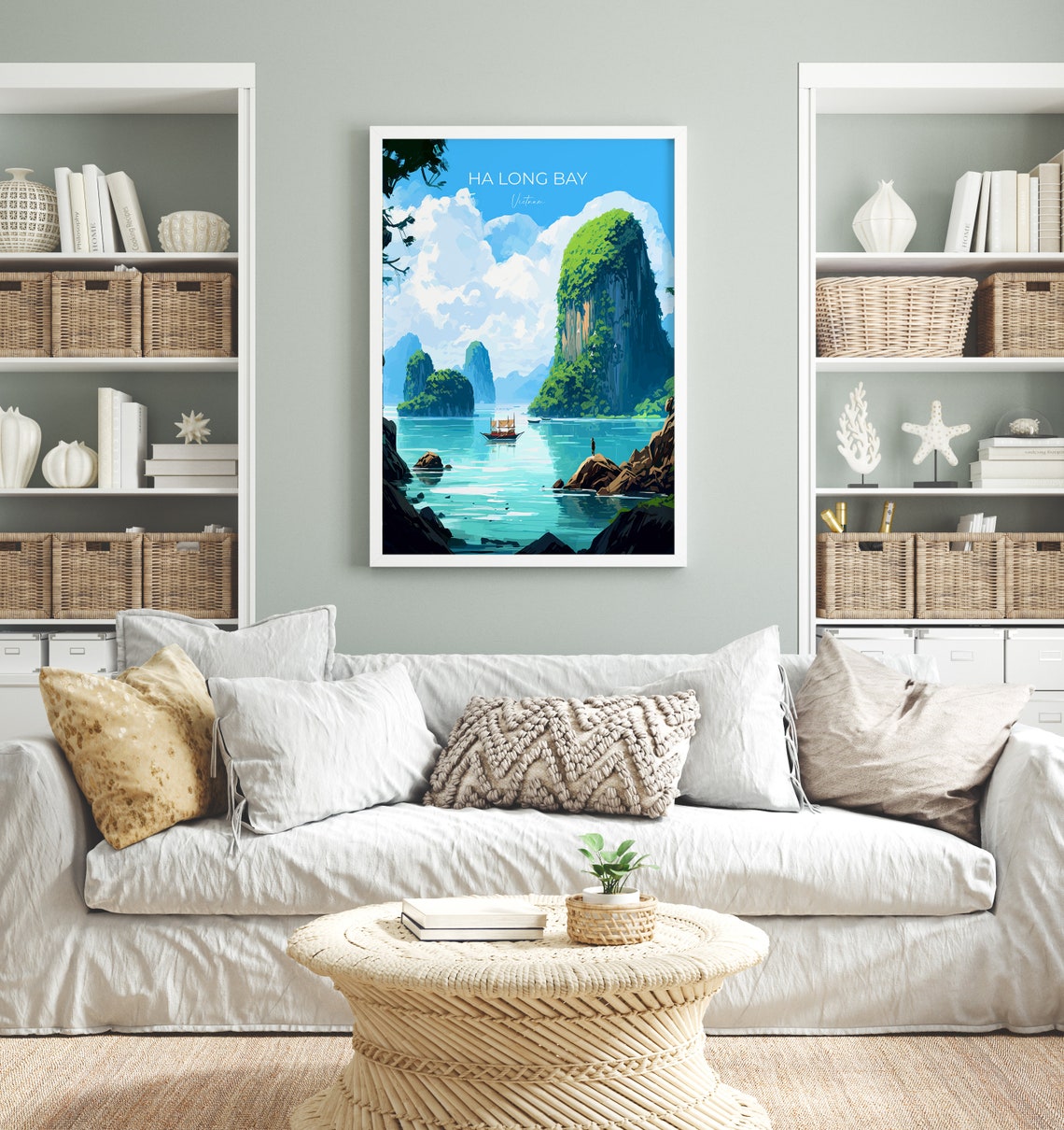 Ha Long Bay Limestone Karsts Vietnam Junk Boat Turquoise Poster - Image 4