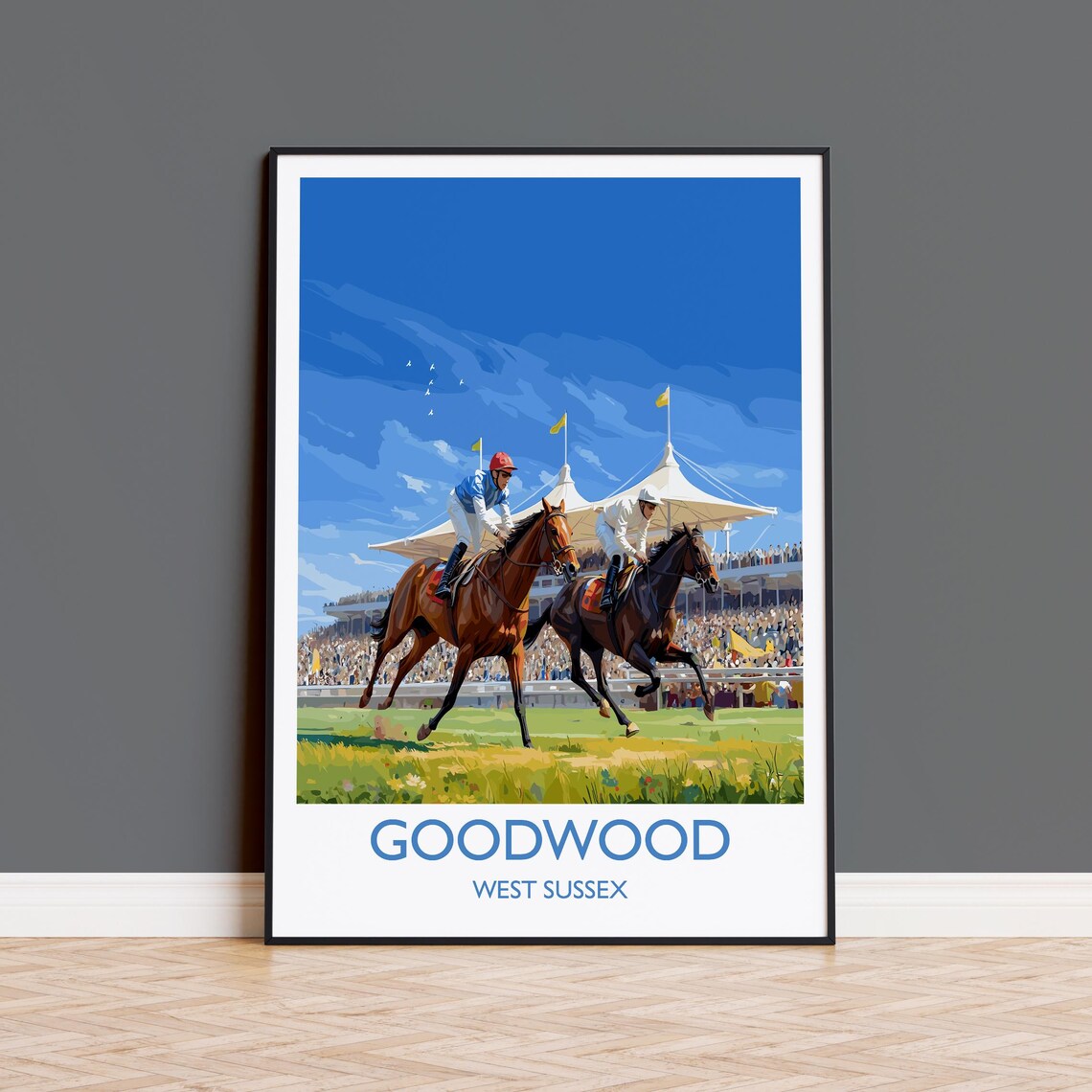 Goodwood Horse Race Grandstand Classic Blue Banner Art Poster