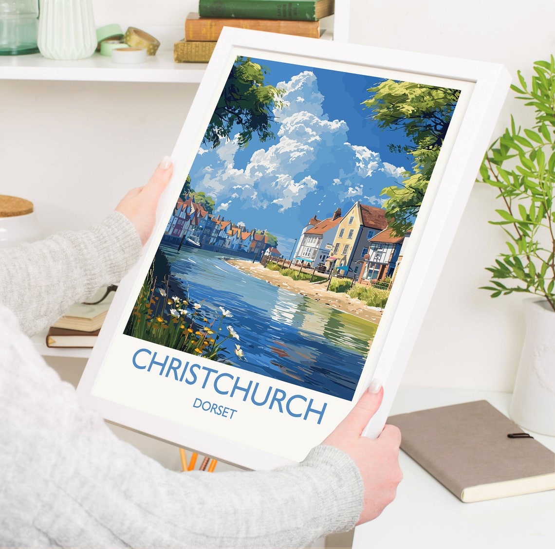 Christchurch Travel Print Wall Art Travel Poster Of Christchurch England Dorset Coast Art Lovers Gift Dorset Wall Decor - Image 5