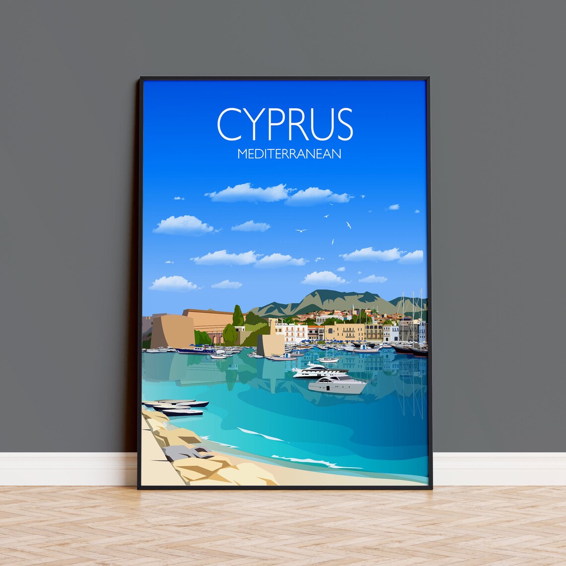 Cyprus Travel Poster, Mediterranean Sea Travel Print