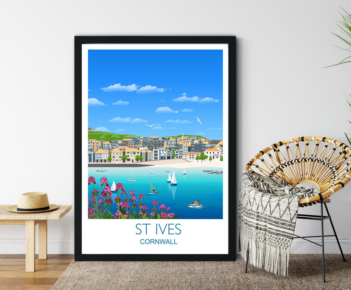 St Ives Travel Poster, Cornwall UK Travel Print