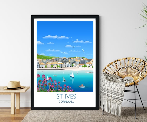 St Ives Travel Poster, Cornwall UK Travel Print