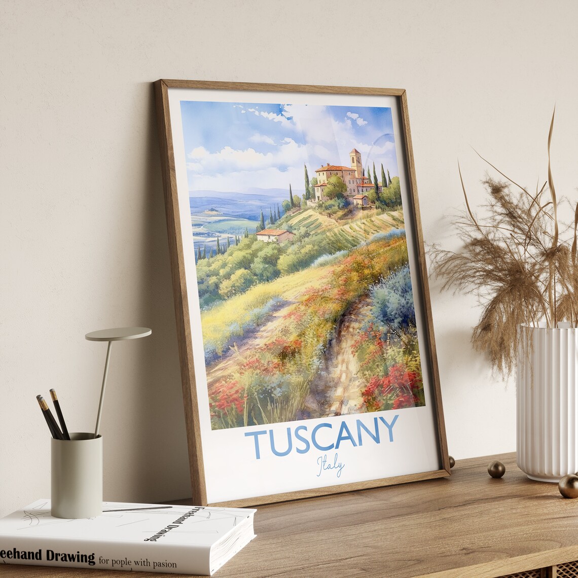 Tuscany Italy Rolling Hills Vineyard Villa Watercolor Poster - Image 4