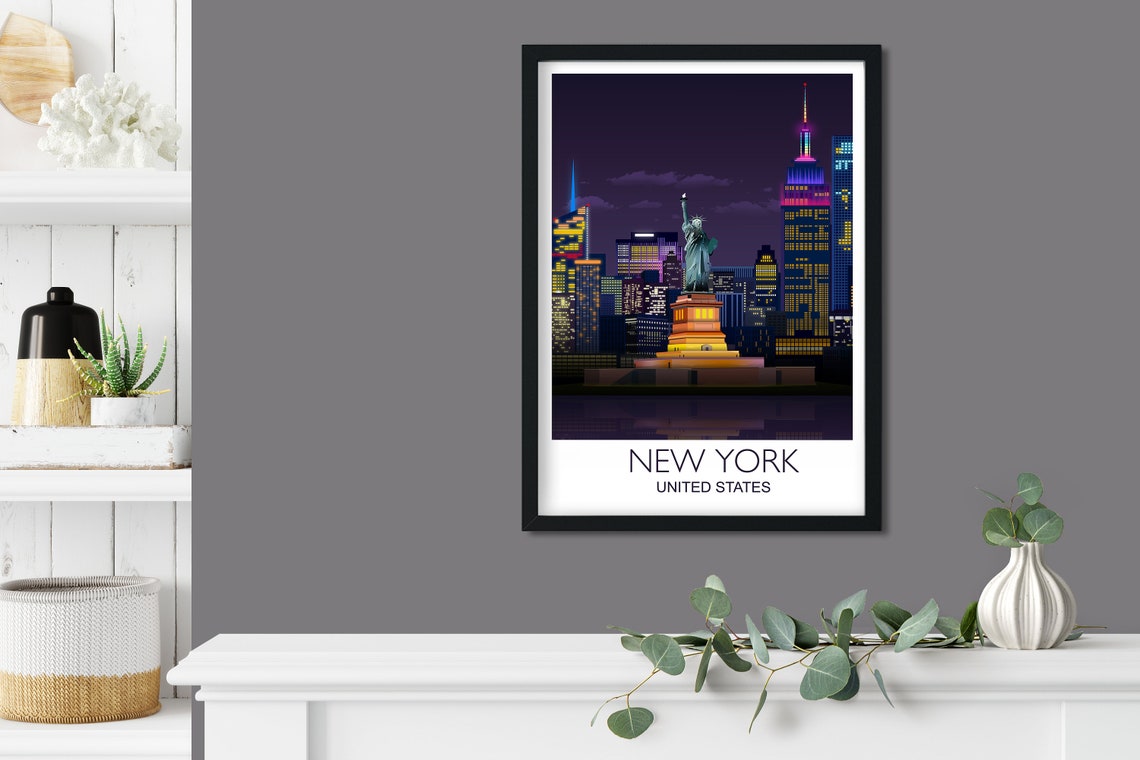 New York Travel Print Travel Poster Of New York Manhattan Skyline Statue Of Liberty Usa New York Travel Poster New York Print - Image 3
