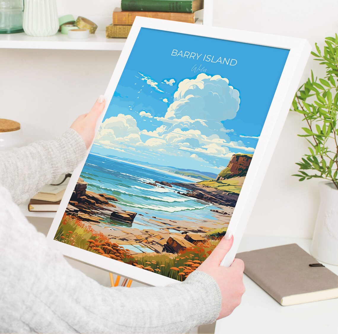 Barry Island Wales Coastal Headland Rocks Wildflowers Beach Poster - Image 5