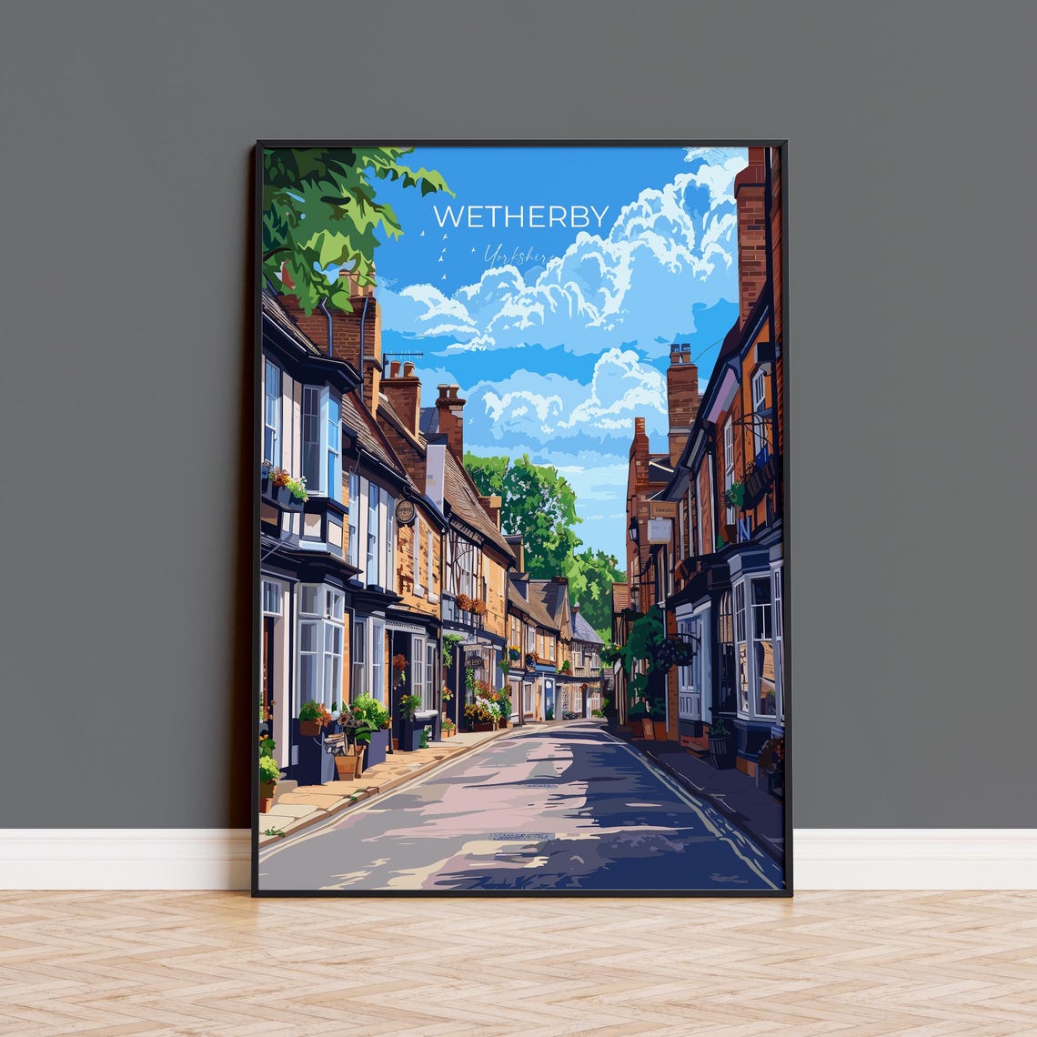 Wetherby Yorkshire Brick High Street Shops Modern Travel Poster