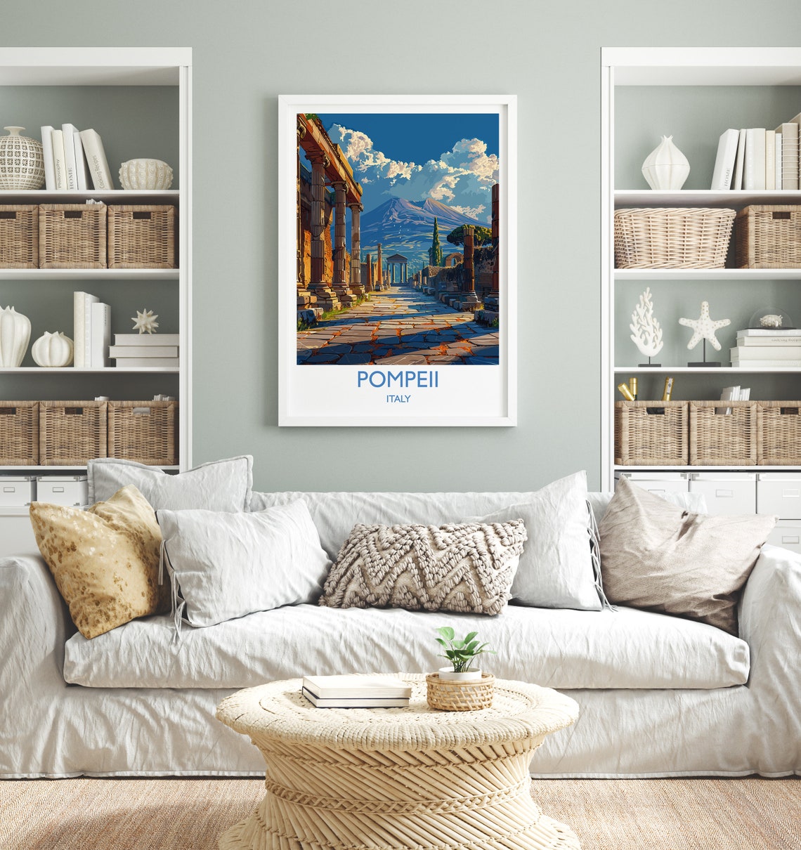 Pompeii Italy Ancient Ruins Column Avenue Mount Vesuvius Travel Poster - Image 2