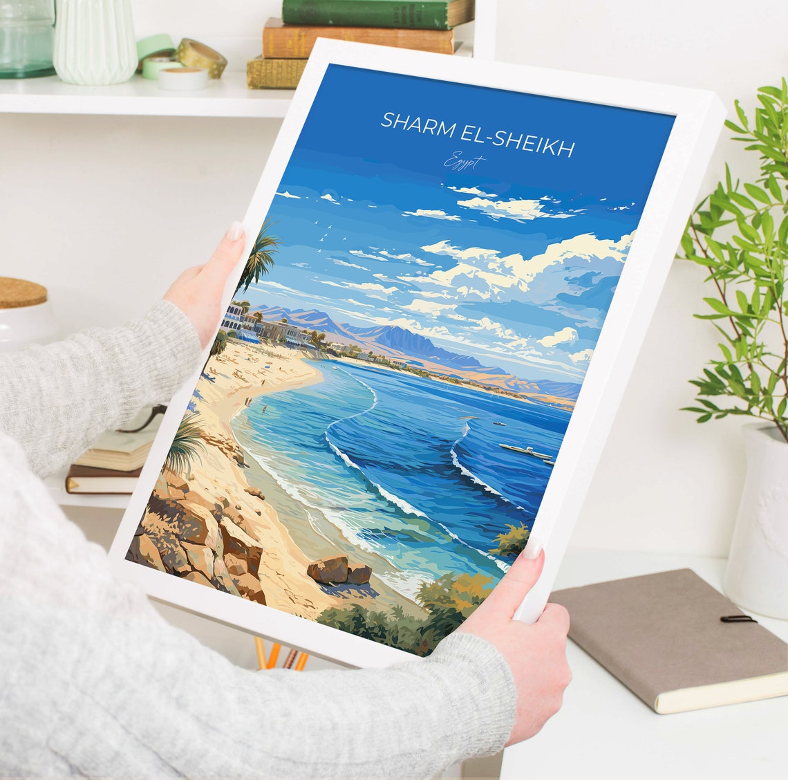 Sharm El Sheikh Egypt Golden Sand Beach Blue Waves Travel Poster - Image 3