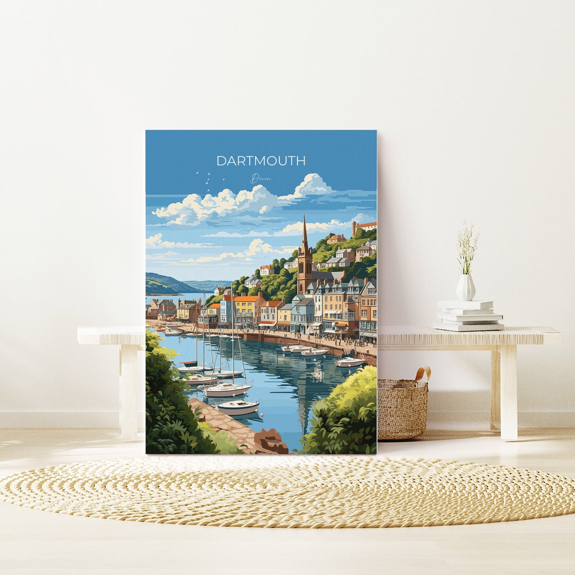 Dartmouth Devon Colorful Harbor Town And Church Travel Poster - Image 3