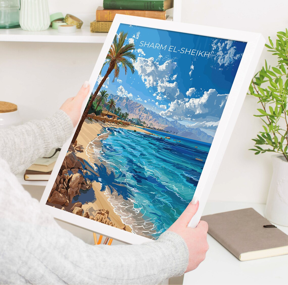 Sharm El Sheikh Egypt Palm Fringed Rocky Beach Travel Poster - Image 3
