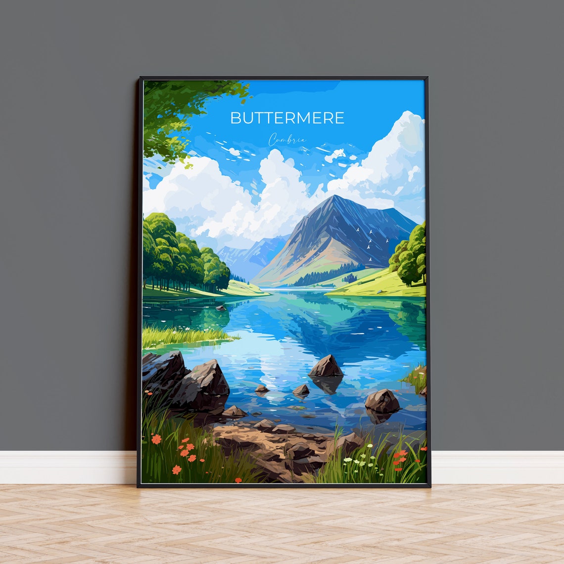 Buttermere Cumbria Lake Mountain Reflection Travel Art Poster