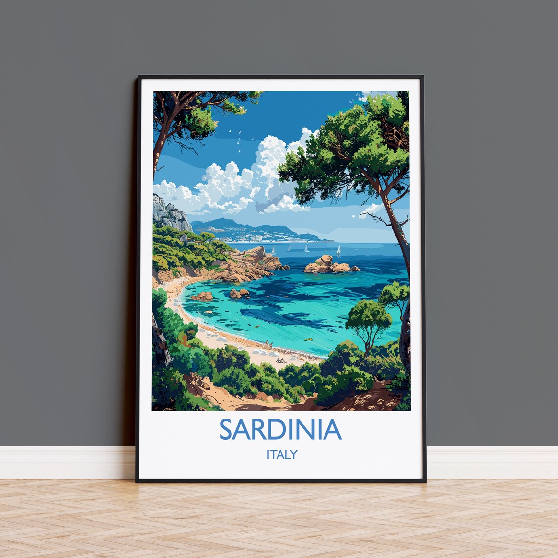 Sardinia Travel Poster, Italy Travel Art Print