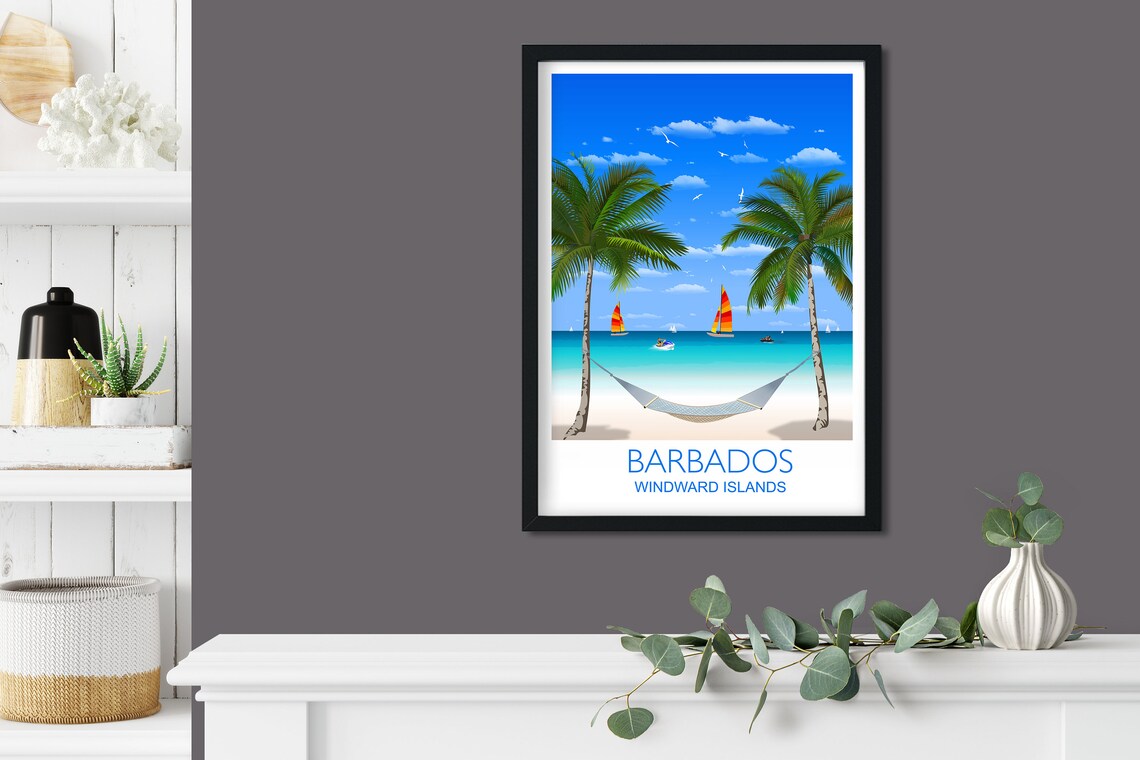 Barbados Windward Islands Beach Travel Poster Sailboats Palm Trees - Image 3