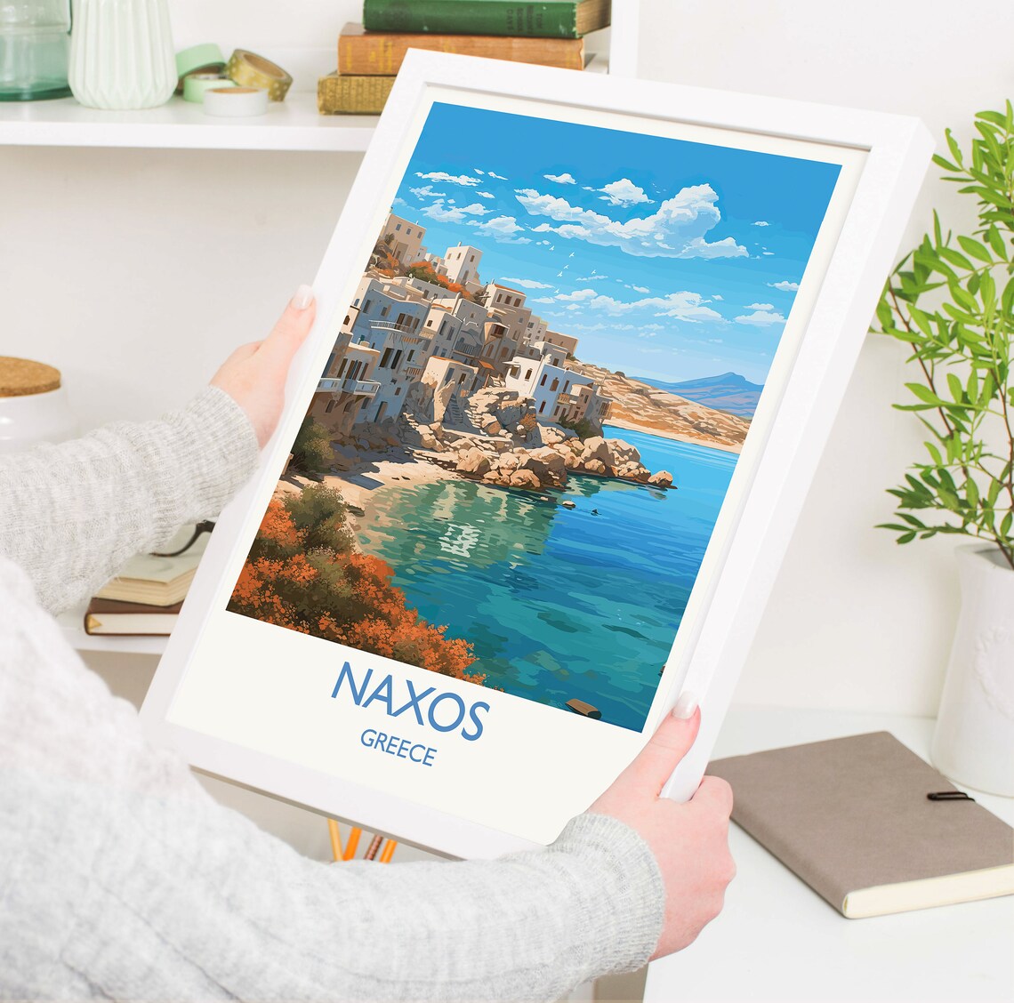 Naxos Greece White Village Rocky Coast Crystal Bay Travel Poster - Image 5