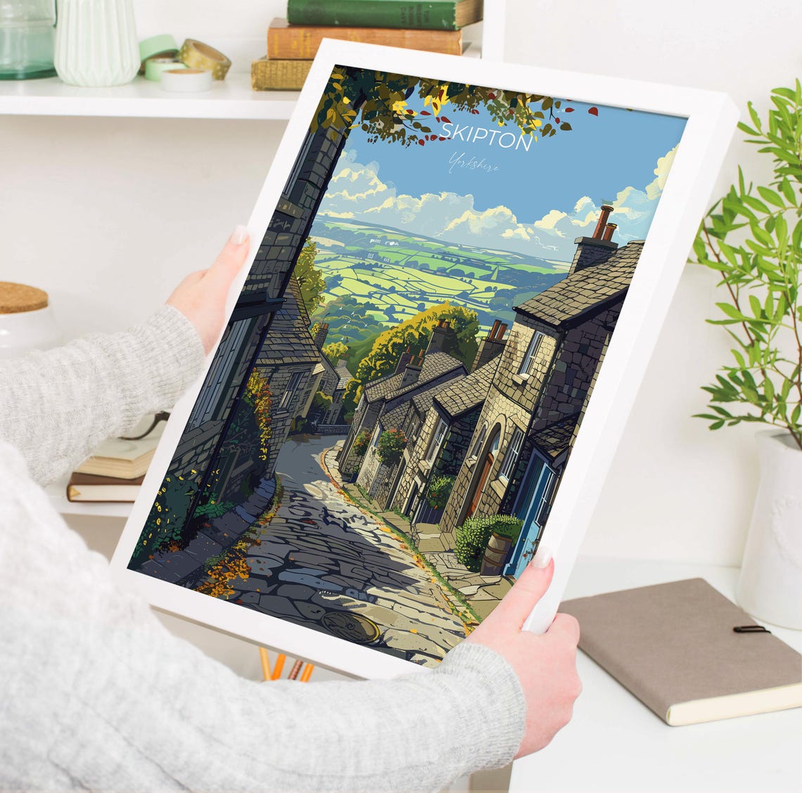 Skipton Yorkshire Cobbled Stone Lane View Modern Travel Poster - Image 3