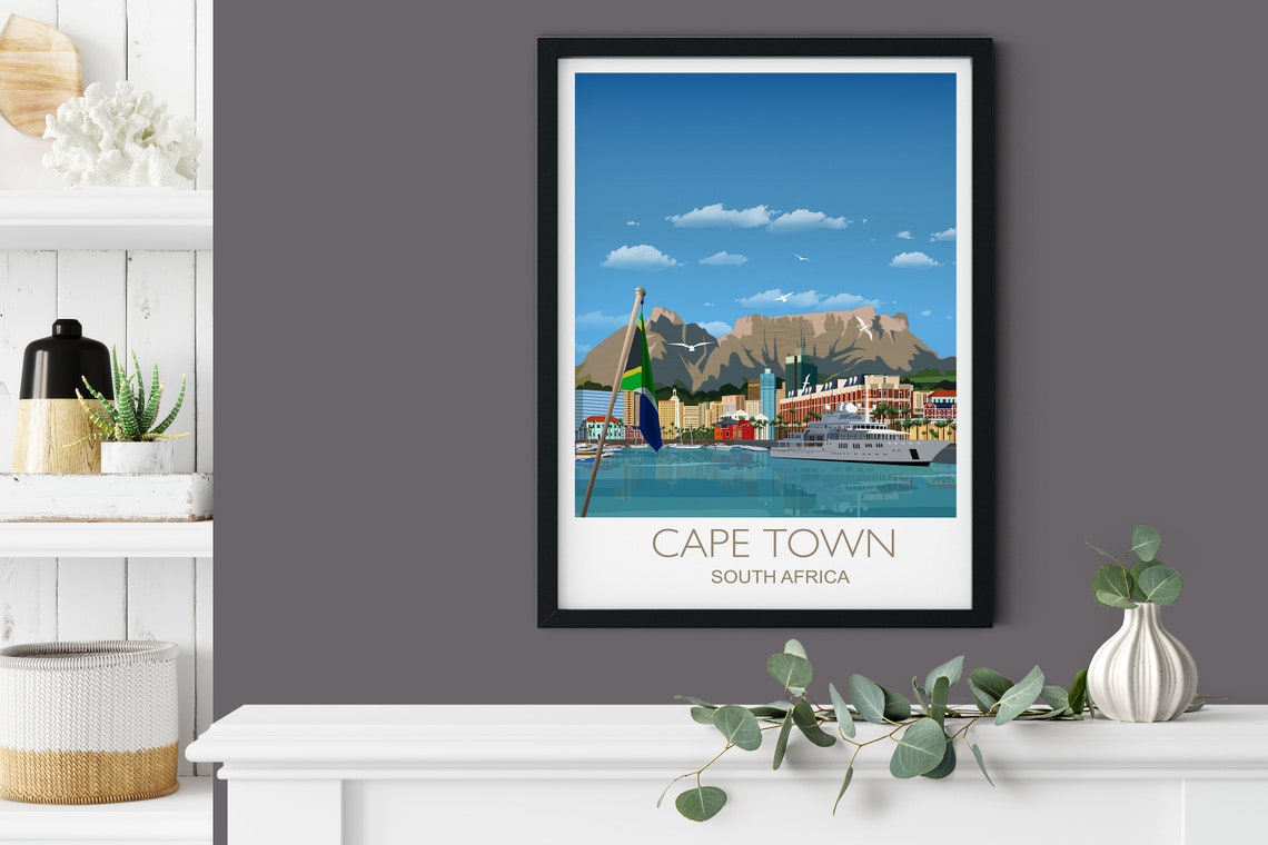Cape Town South Africa Table Mountain Harbor Scene Travel Poster - Image 3
