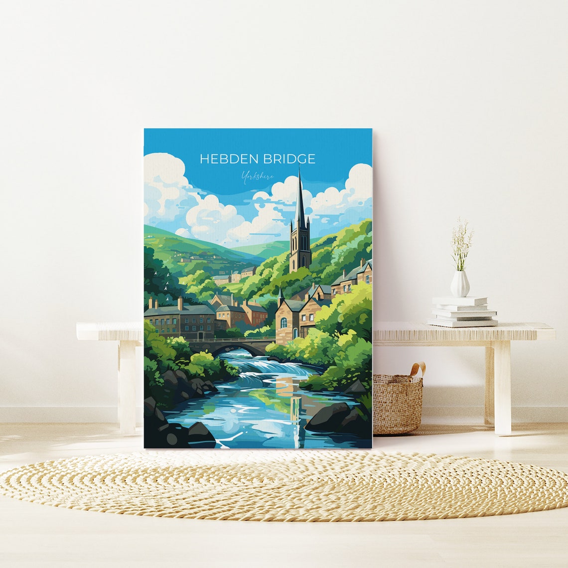 Hebden Bridge Yorkshire Valley Church Spire Illustrated Poster - Image 2