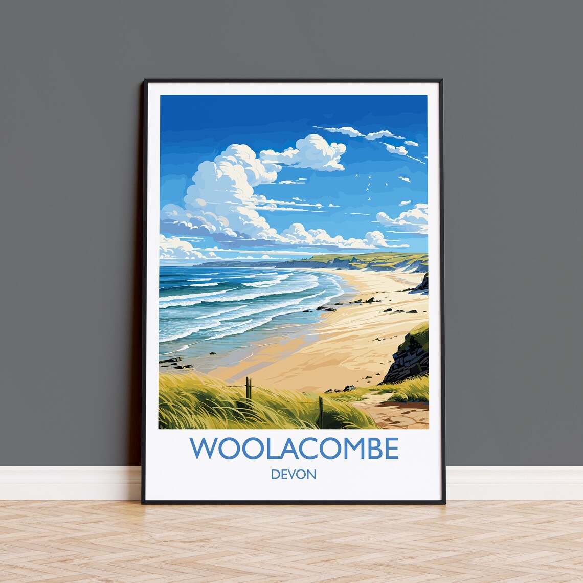 Woolacombe Travel Poster, Devon England Art Print