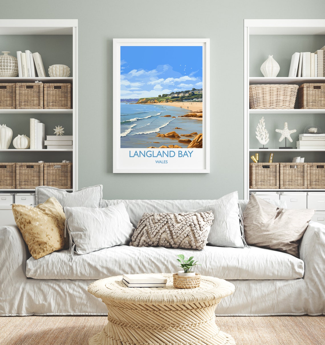 Langland Bay Wales Travel Poster Rocky Coast Surf Ocean Scene - Image 4