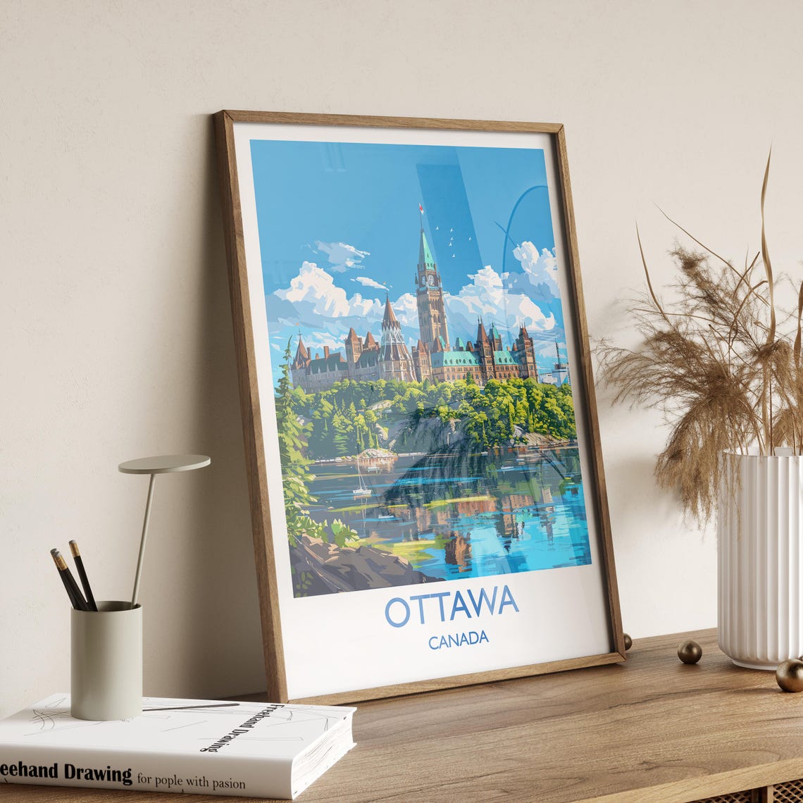 Ottawa Canada Parliament Buildings Riverside Reflection Travel Poster - Image 2