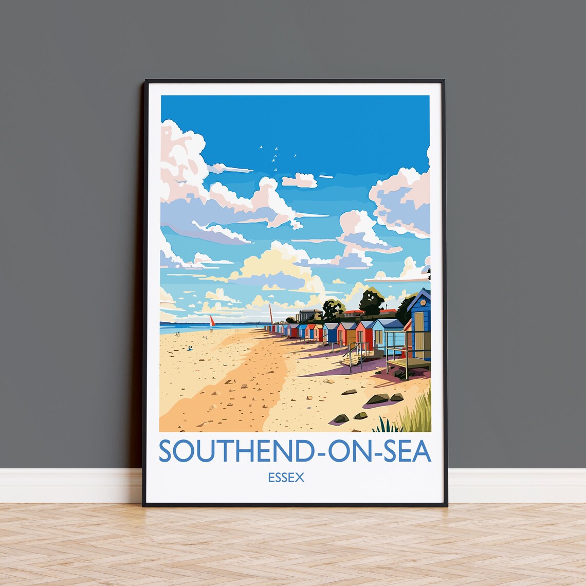 Southend-On-Sea Essex Beach Huts Sandy Shore Seaside Travel Poster