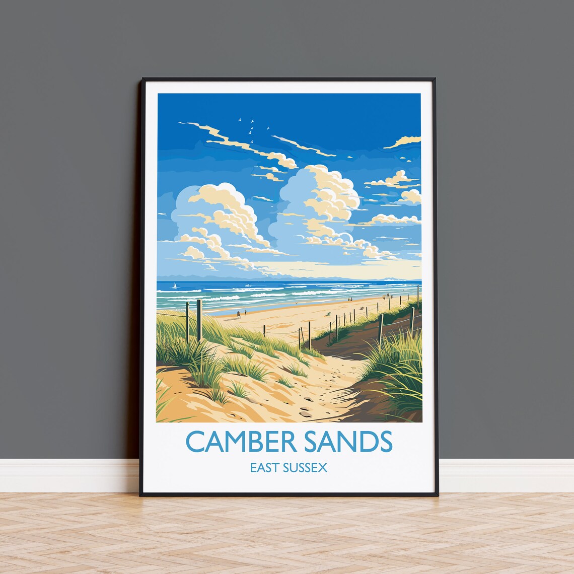 Camber Sands Vintage Travel Poster, East Sussex