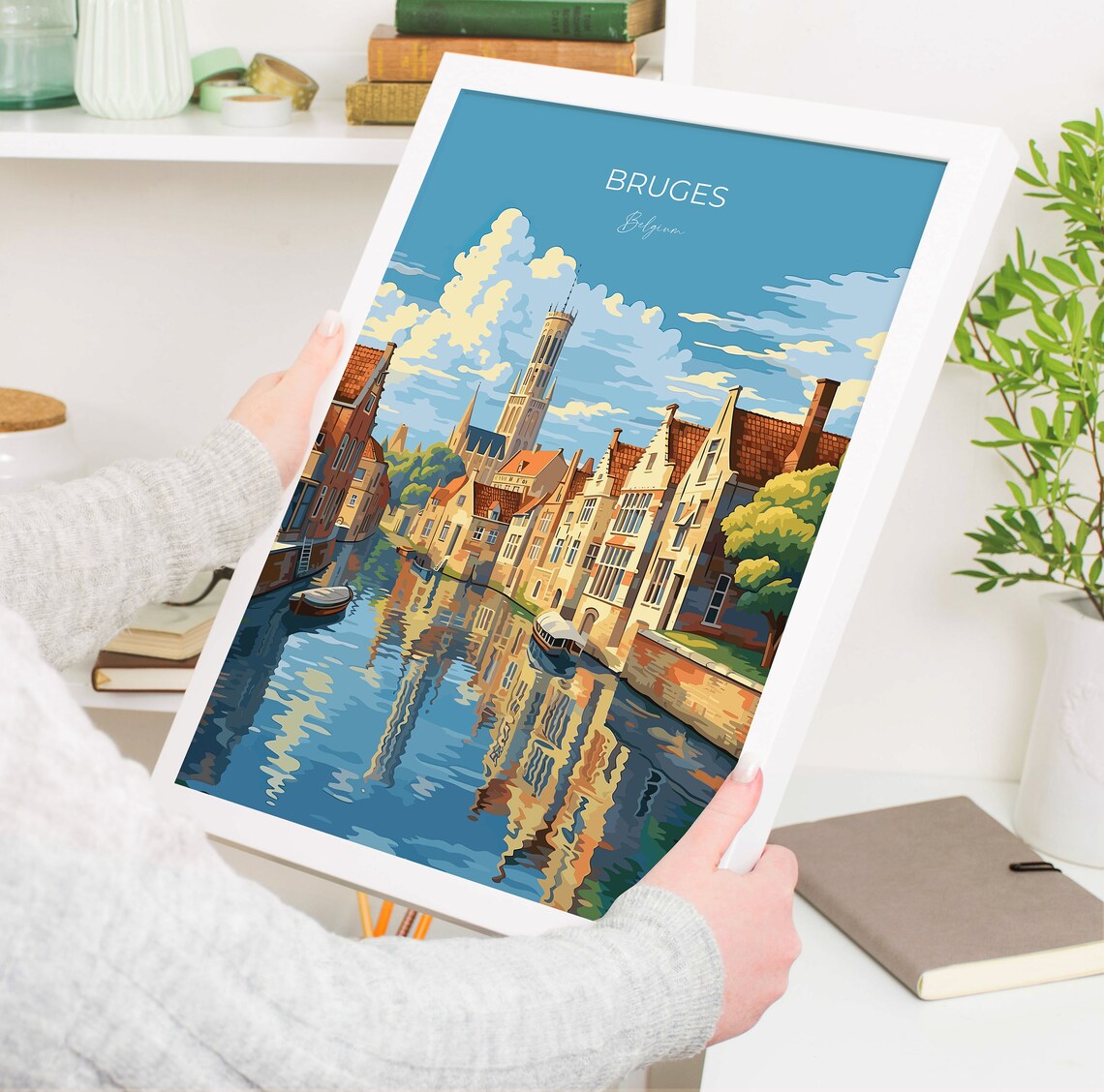 Bruges Belgium Canal Belfry Medieval Old Town View Art Poster - Image 5