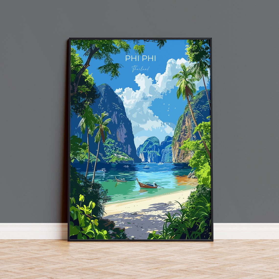 Phi Phi Thailand Tropical Beach Limestone Cliffs Travel Poster