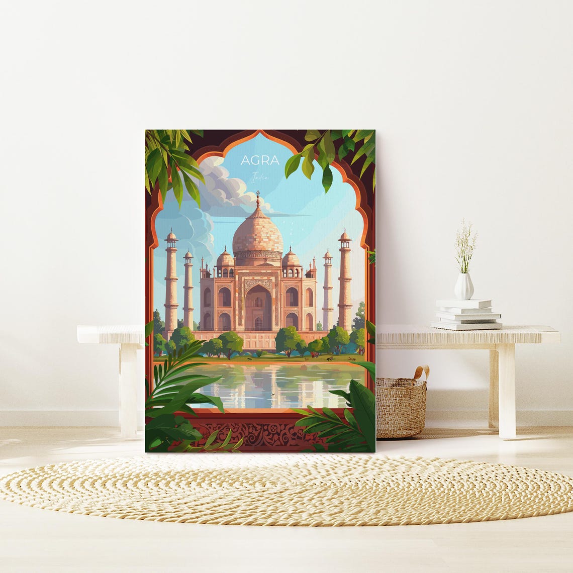 Agra India Taj Mahal Mughal Arch Garden Reflection Scene Poster - Image 2