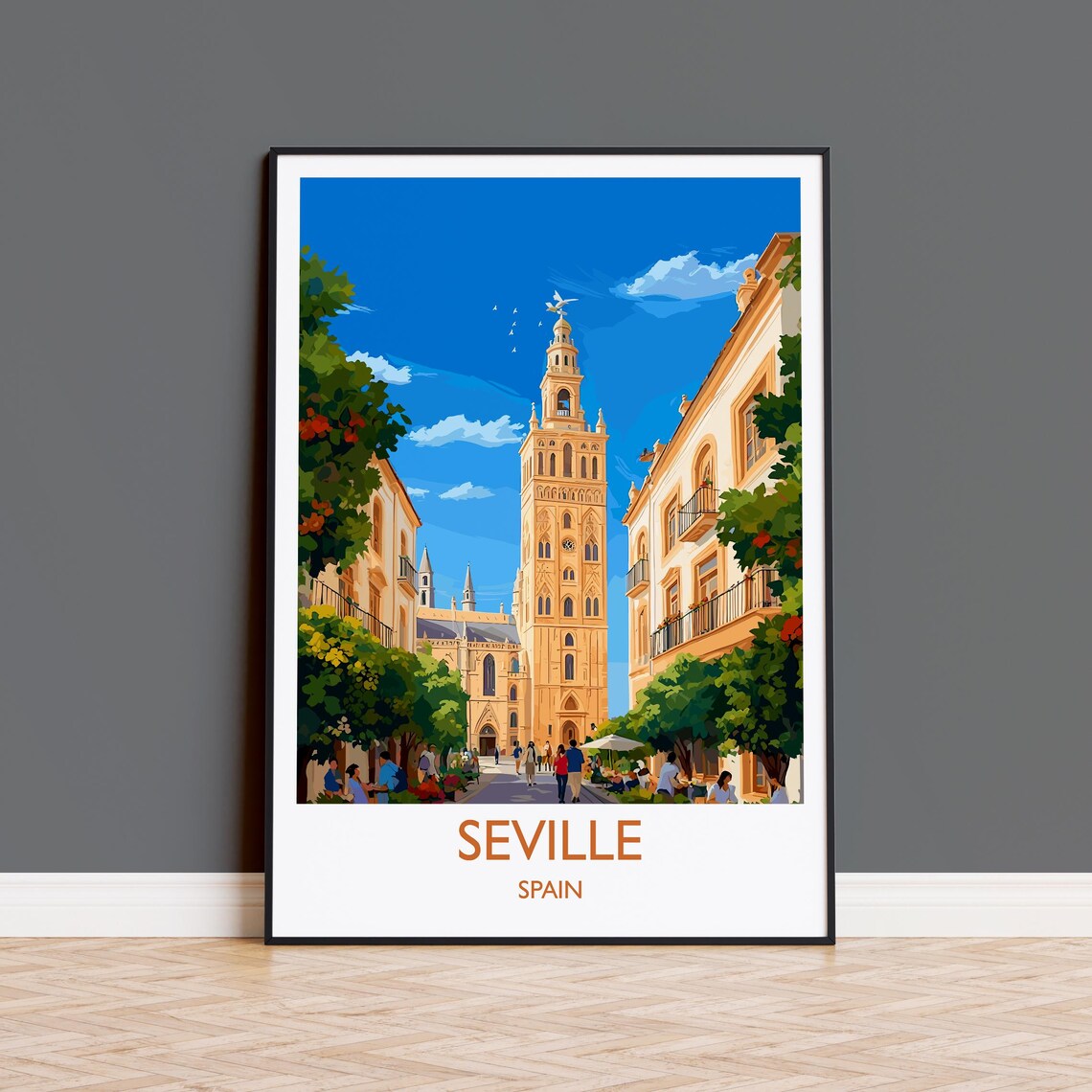 Seville Spain Giralda Tower Historic Street Afternoon Poster