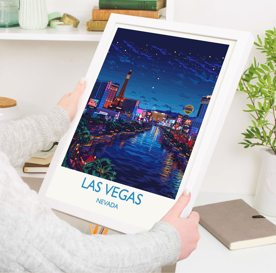 Las Vegas Nevada Night Skyline Neon Lights Casinos City Poster - Image 3