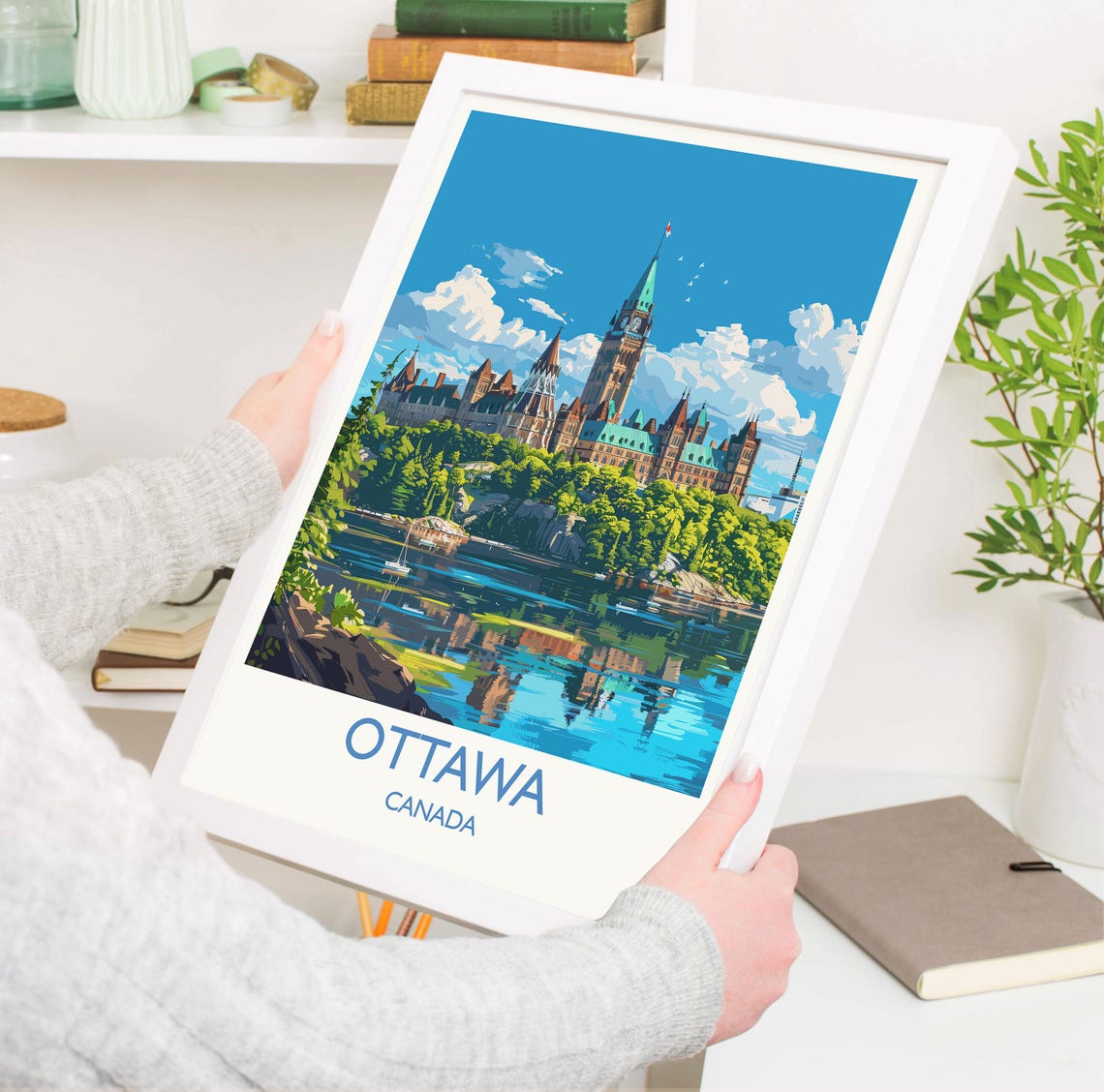 Ottawa Canada Parliament Buildings Riverside Reflection Travel Poster - Image 3