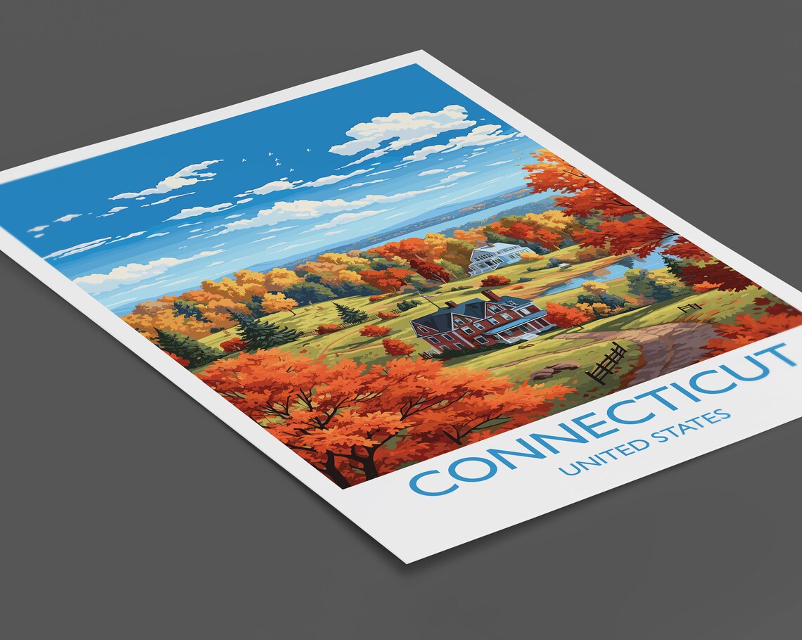 Connecticut Travel Poster, Autumn Fall State Art - Image 2