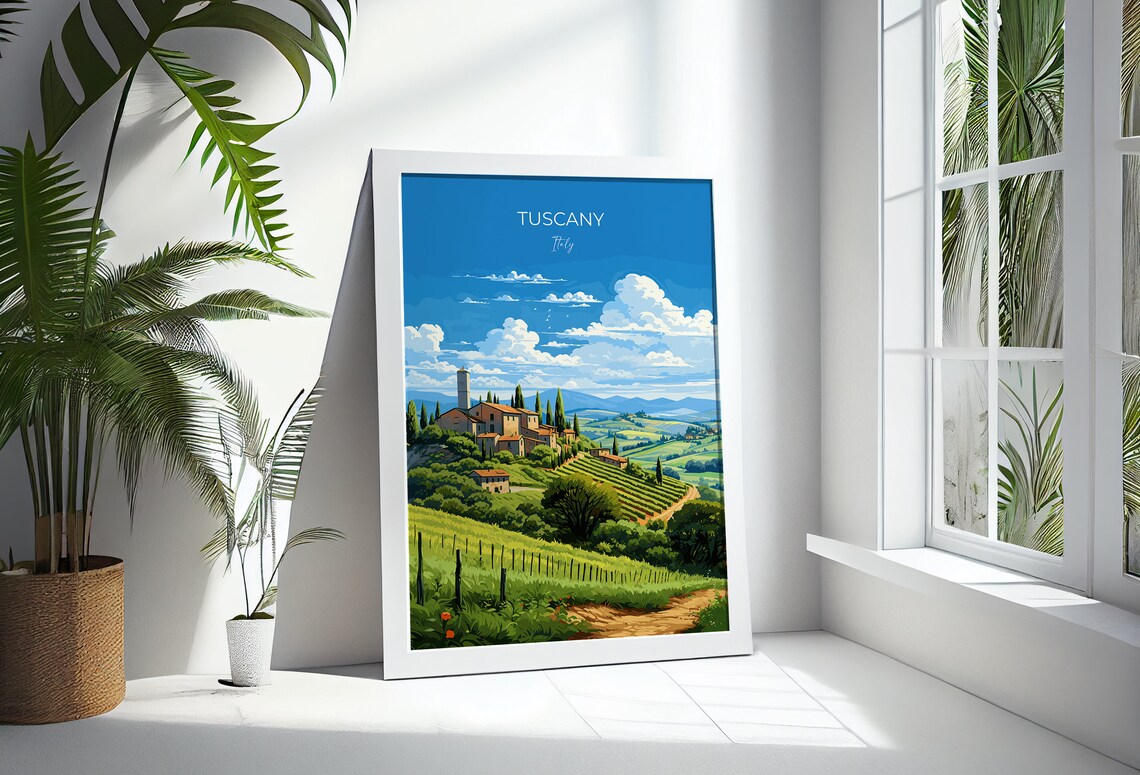 Tuscany Italy Hilltop Village Cypress Trees Vineyard Travel Poster - Image 3