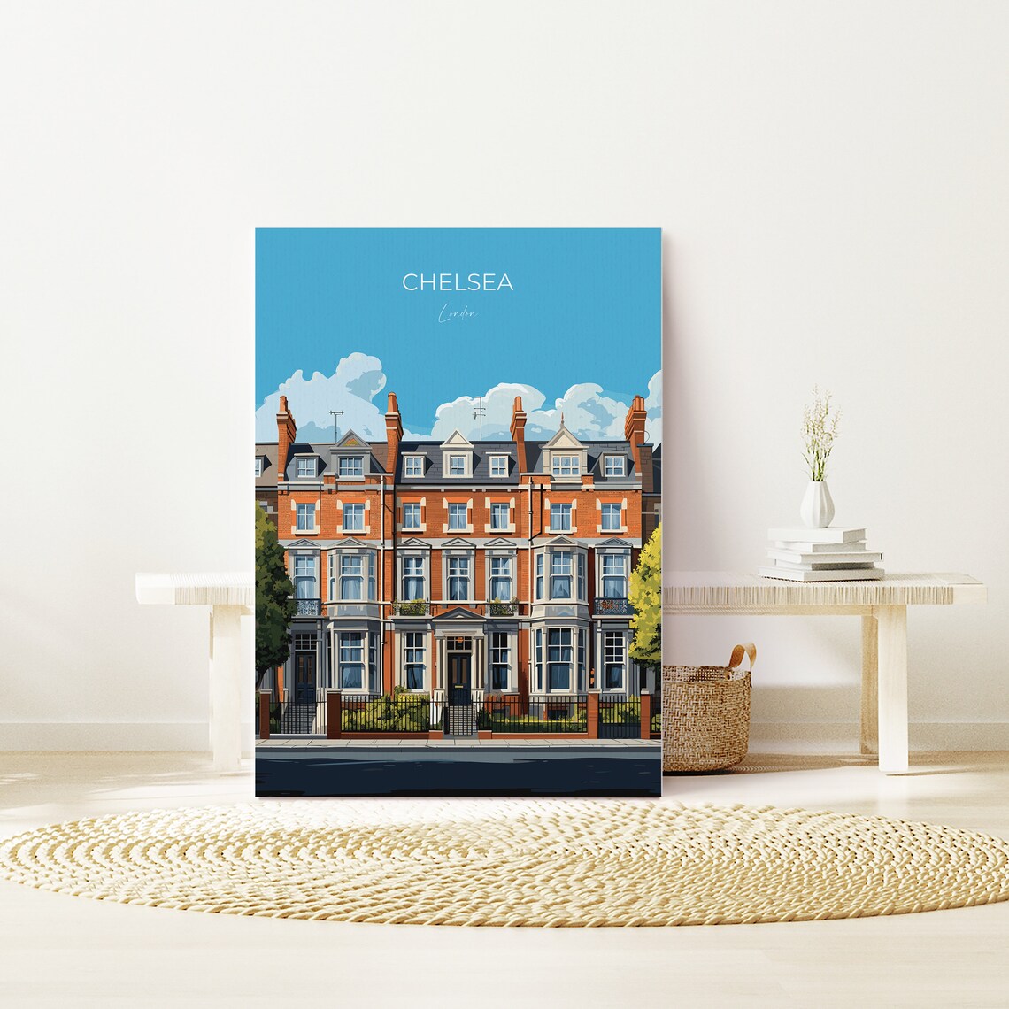 Chelsea London Red Brick Mansions Street View Vintage Travel Poster - Image 3