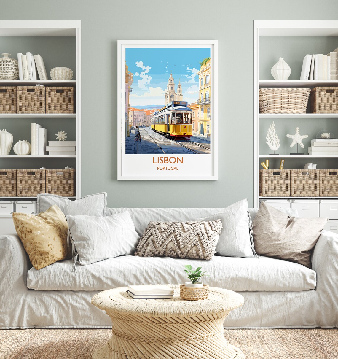 Lisbon Portugal Retro Travel Poster Yellow Tram 28 Cobblestone Street - Image 4