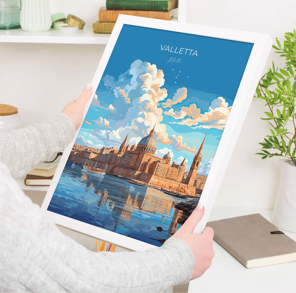 Valletta Malta Grand Harbour Basilica Dome Skyline Travel Poster - Image 5