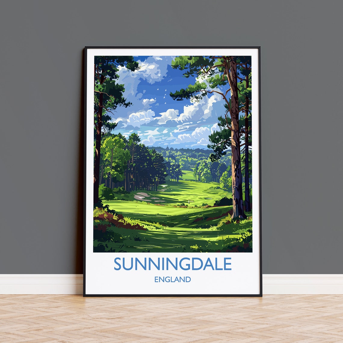 Sunningdale England Golf Course Pine Forest Fairway Travel Poster