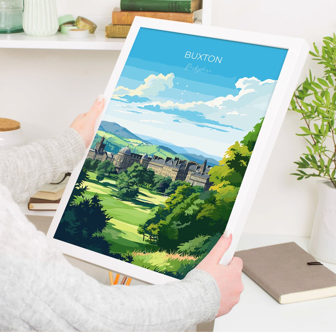 Buxton Derbyshire Historic Crescent Architecture Travel Poster - Image 5