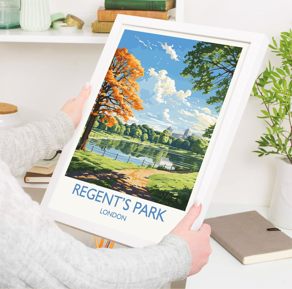 Regent's Park London Autumn Lake Path Garden Landscape Poster - Image 5